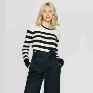 A New Day Black White Striped Crewneck Sweater XL NWT
